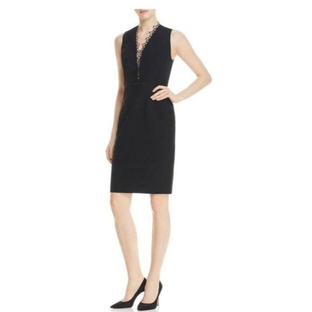 Elie Tahari Saylah Sleeveless Lined Classic Black Sheath Dress V-Neck Women's 4